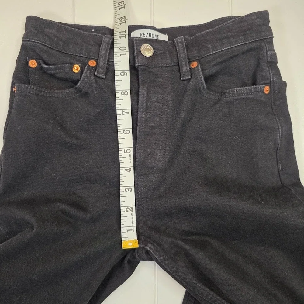 RE/DONE High Rise Ankle Crop Jeans 26 Faded Black Raw Hem Button Fly‎ 189-3WHRAC